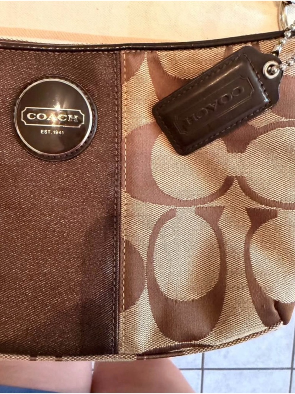 Coach Signature Canvas Shoulder Bag in Brown and Tan - Picture 3 of 4